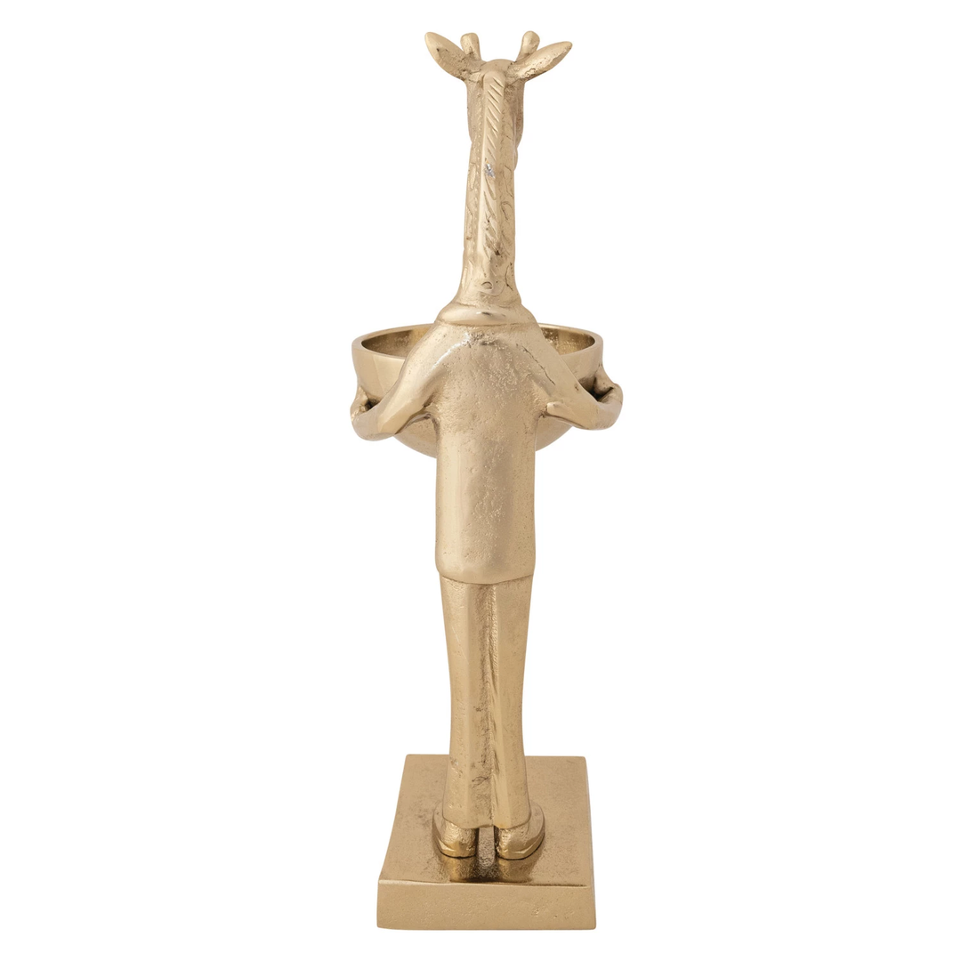 Cast Aluminum Giraffe Holding Bowl, Gold Finish