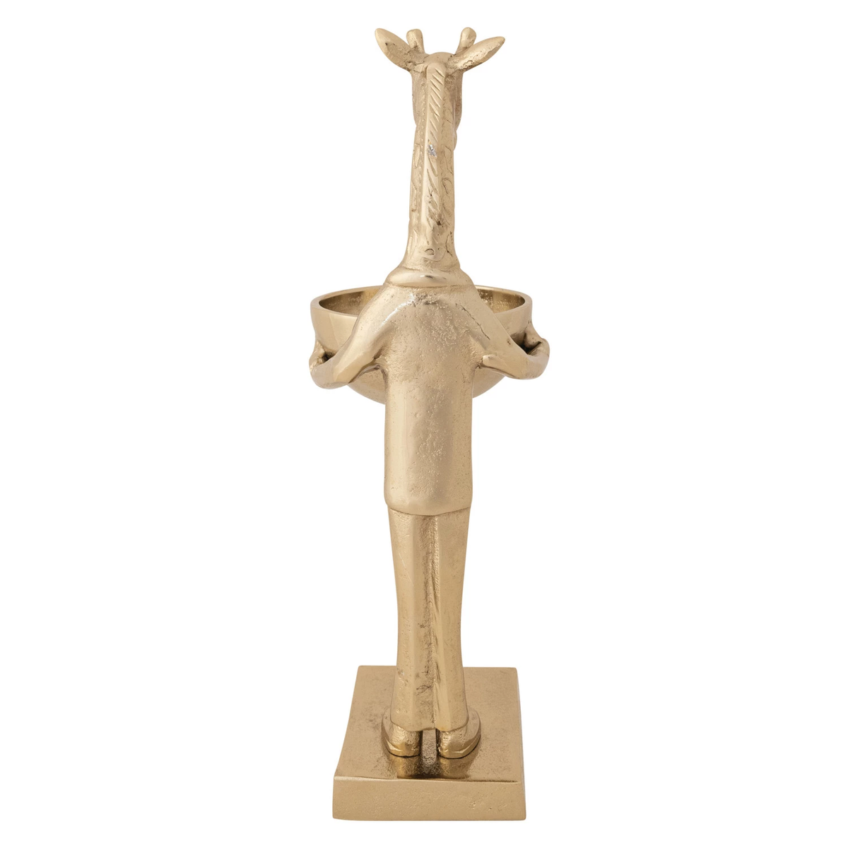 Cast aluminum giraffe holding bowl with gold finish