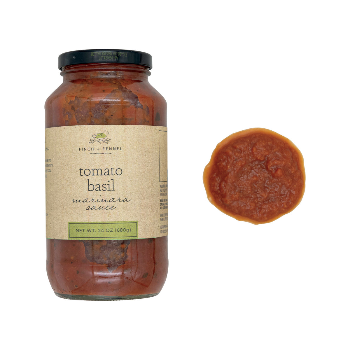 Bottle of Tomato Basil Marinara Sauce with red label
