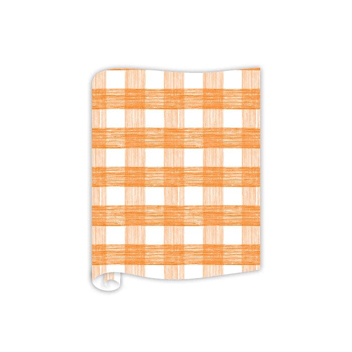 Orange Gin Lane plaid table runner roll with a textured orange and white checkered pattern.