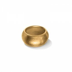Meridian ring featuring a wide, domed band with a hammered, brushed gold finish.