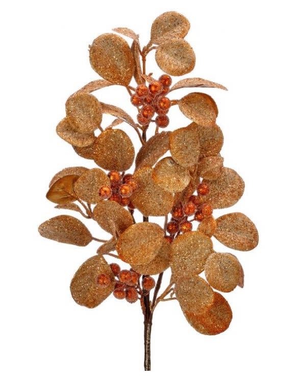 26-inch glitter ruscus berry spray in a copper or bronze metallic finish.