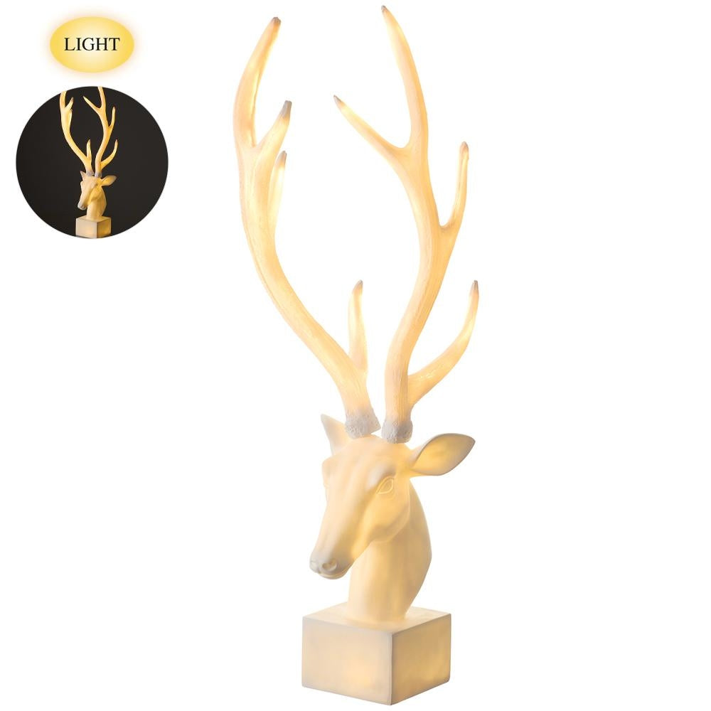 37.5-inch antique white lighted reindeer head tabletop decoration with tall antlers.