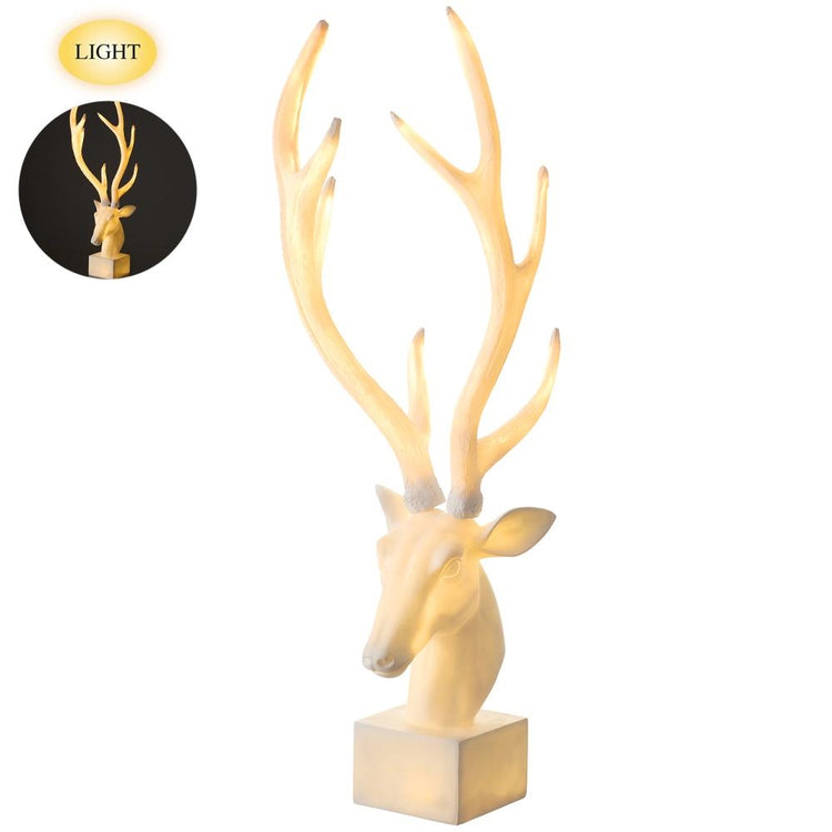 37.5-inch antique white lighted reindeer head tabletop decoration with tall antlers.