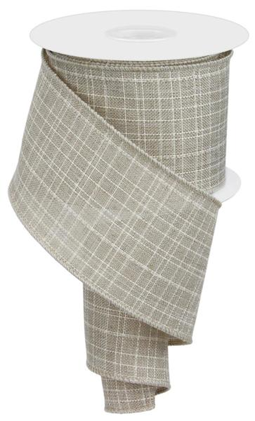 Beige polyester check fabric roll with a burlap texture pattern.