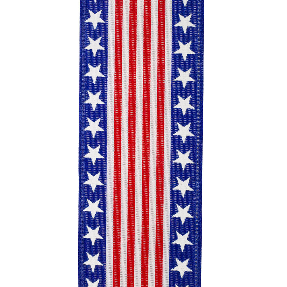 Roll of Stars and Stripes Continue linen wired edge trim with red white blue pattern