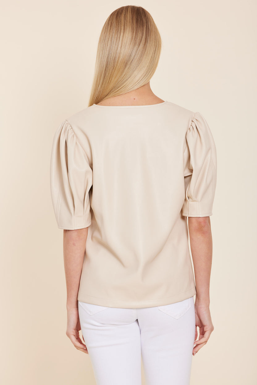 Isabel Faux Leather V Neck Top