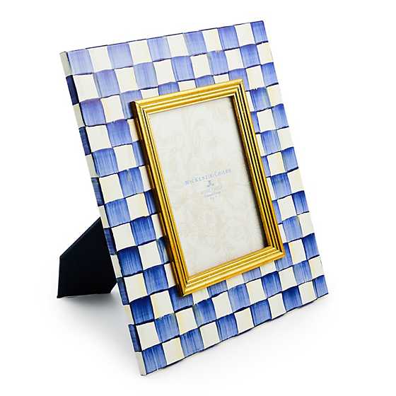 Royal Check Enamel Frame with blue and white hand-painted checks and a gold inner border.