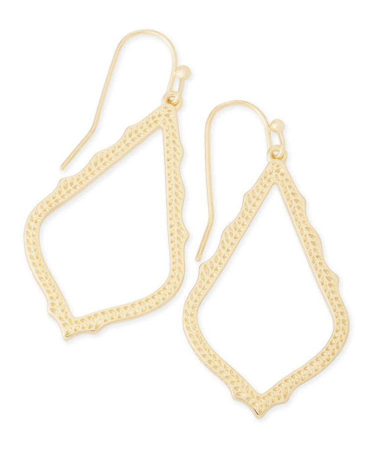Sophia gold earrings featuring a polished yellow finish on earwire with dimensions of 1.75 inches long.