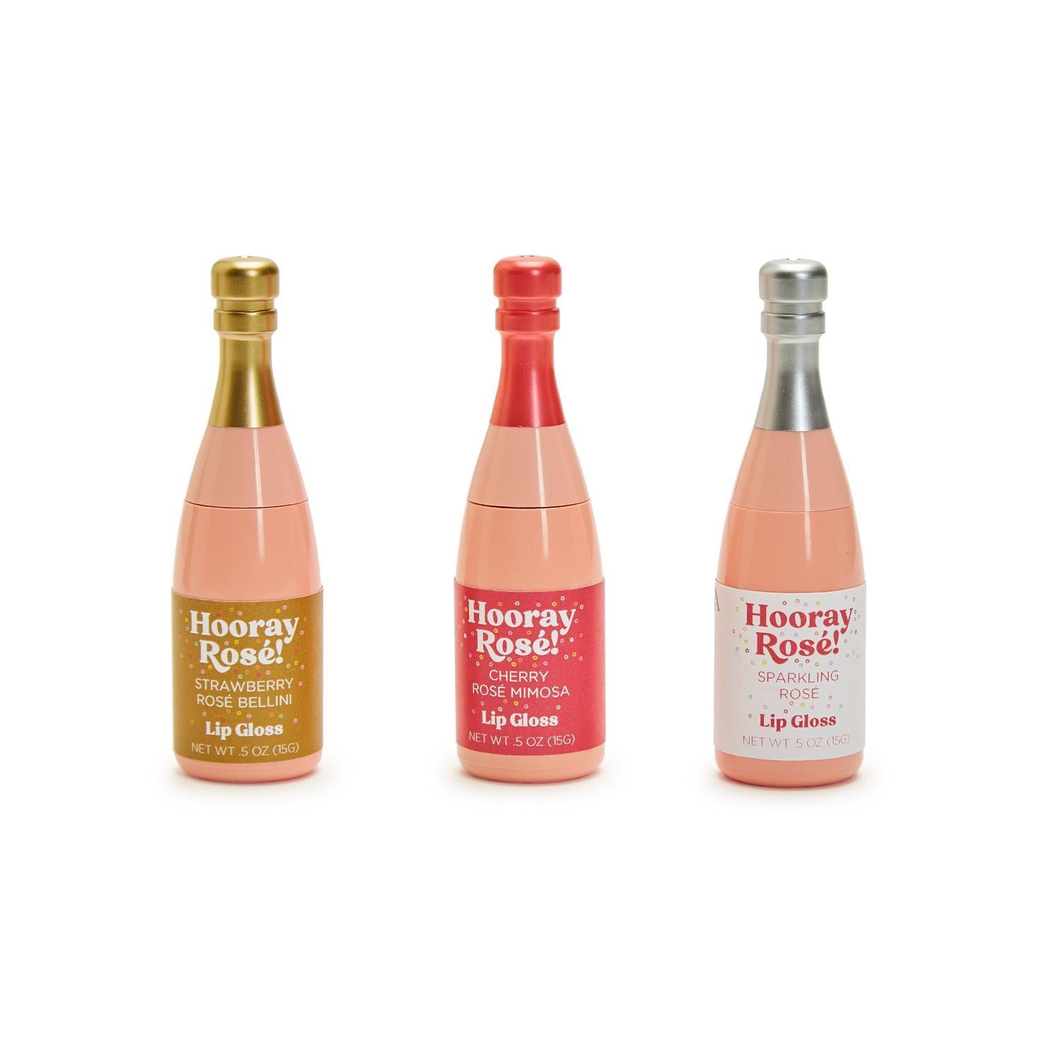 Champagne Bottle Lip Gloss in a clear cylindrical container with tapered applicator