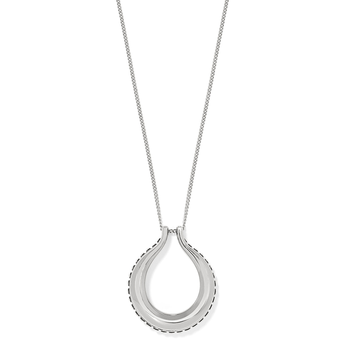 Silver plated Pretty Tough Arch Necklace with a horseshoe-shaped pendant on a fine chain.