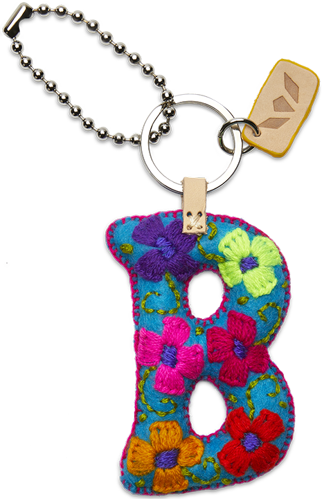 Felt letter charm in bright yellow with attached silver chain