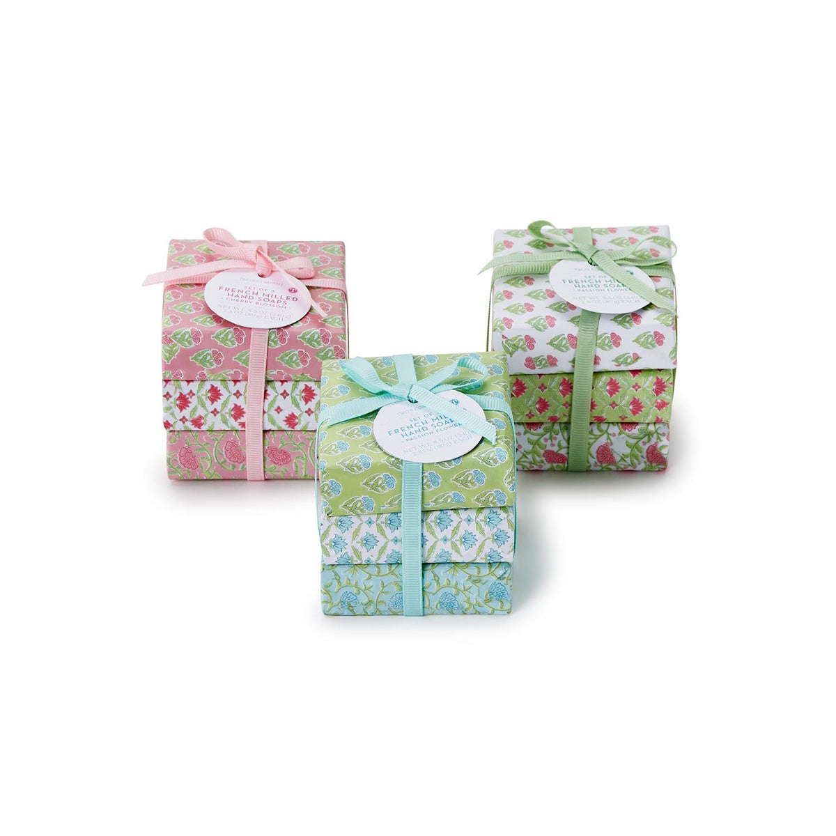 Floral block print wrapped soap bar with intricate botanical patterns on a decorative wrapper.