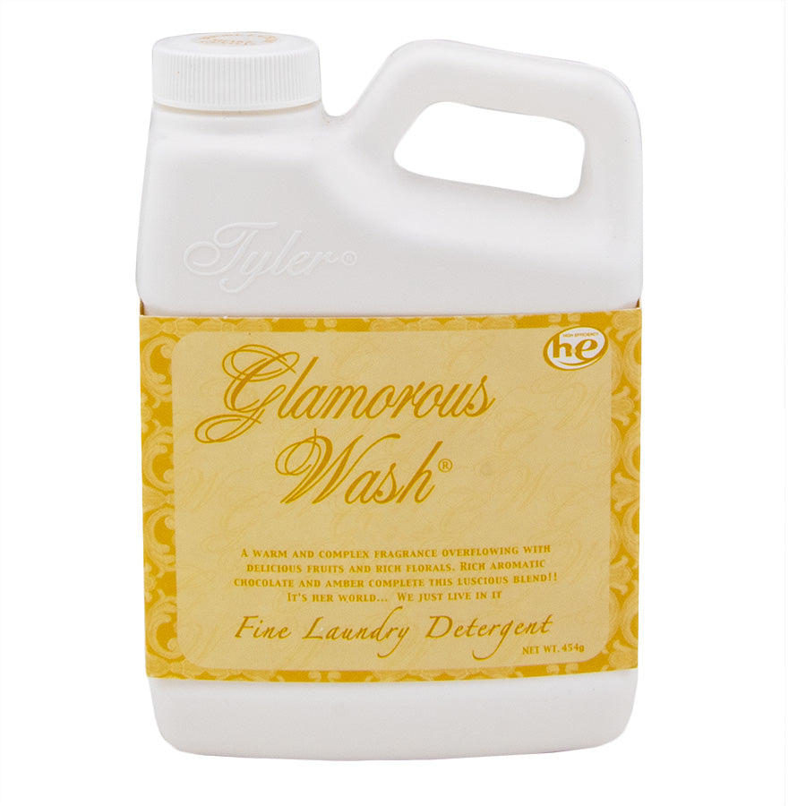 32oz bottle of Tyler Glamorous Wash Fine Laundry Detergent with a yellow label.