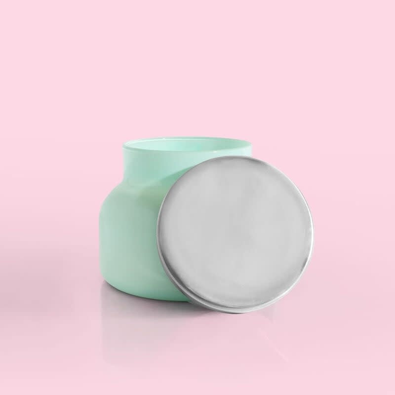 Volcano Aqua Signature Jar in light blue glass with a wide cylindrical shape.