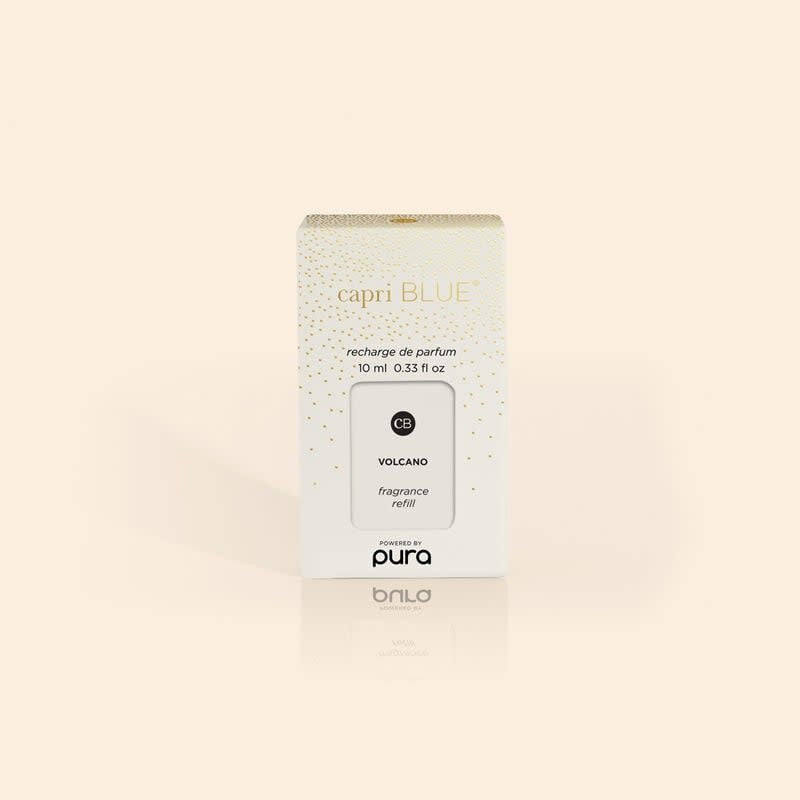 CB + Pura Volcano holiday diffuser refill vial in dark volcanic rock texture