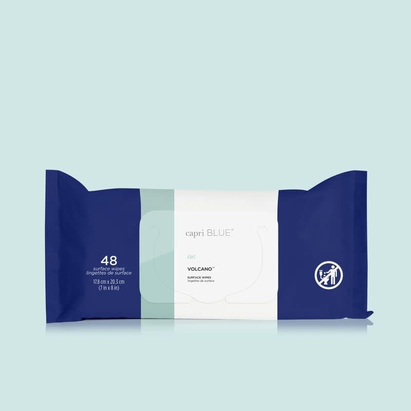 Pack of Volcano surface wipes in a white box with black volcano graphic.