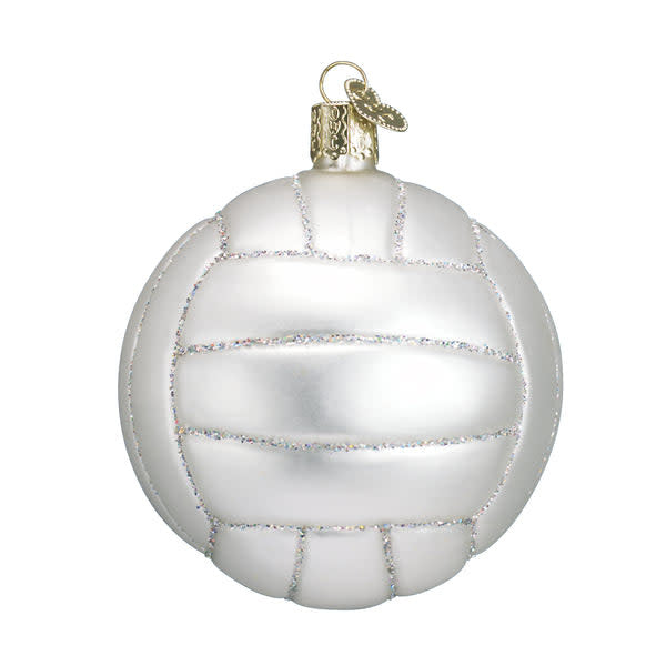 Glass volleyball ornament with silver interior and colorful hand-painted lacquer glitters