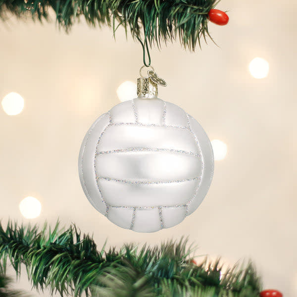 Glass volleyball ornament with silver interior and hand-painted colorful lacquer glitters.