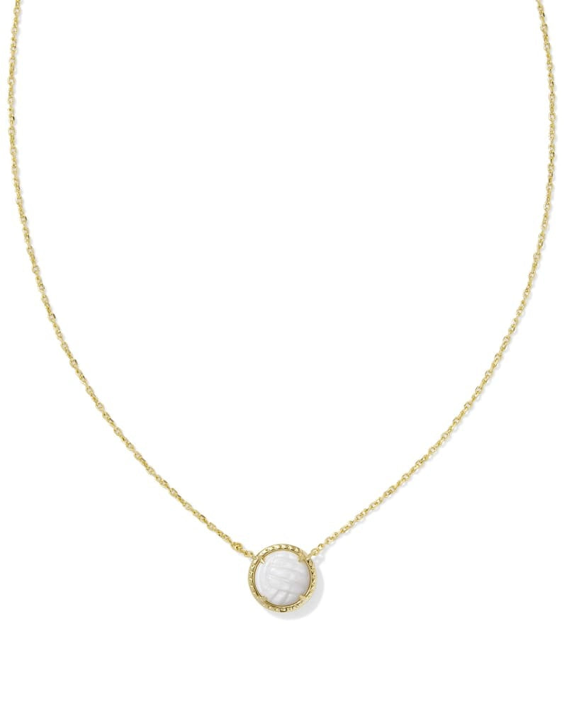 Gold pendant necklace with a white mother-of-pearl volleyball short bead on an adjustable chain