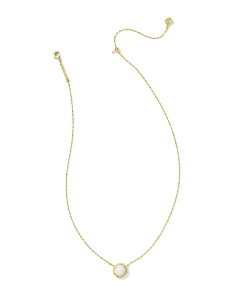 Gold pendant necklace with white mother-of-pearl volleyball bead on a silver chain