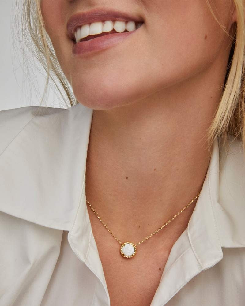 Volleyball Short Pendant Necklace Gold White Mother Of Pearl