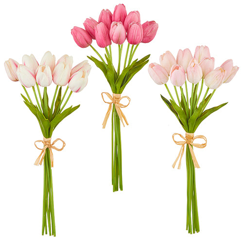 Bundle of fifteen-inch tall foam tulips with realistic petals in a natural color palette.