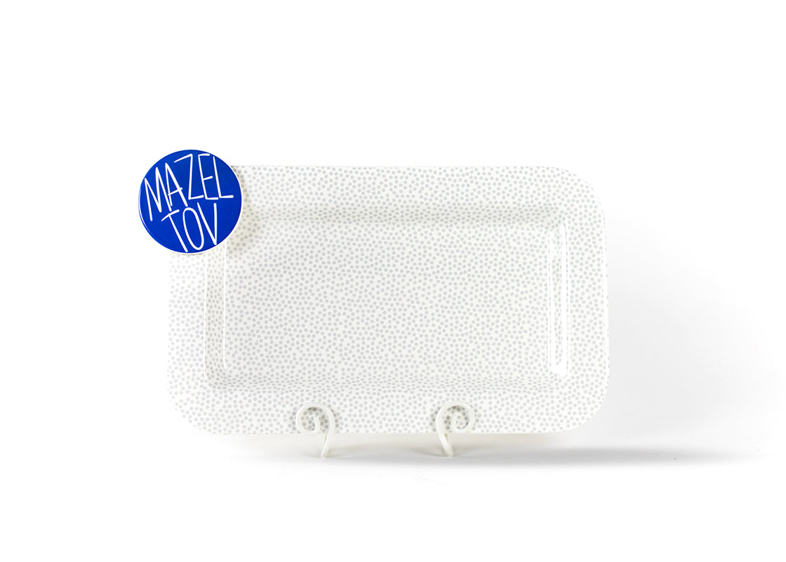 Ceramic rectangle platter with small dot pattern in stone color