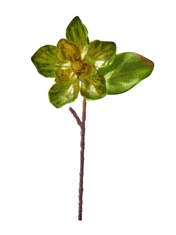17-inch metallic green glitter magnolia stem with a brown textured branch.