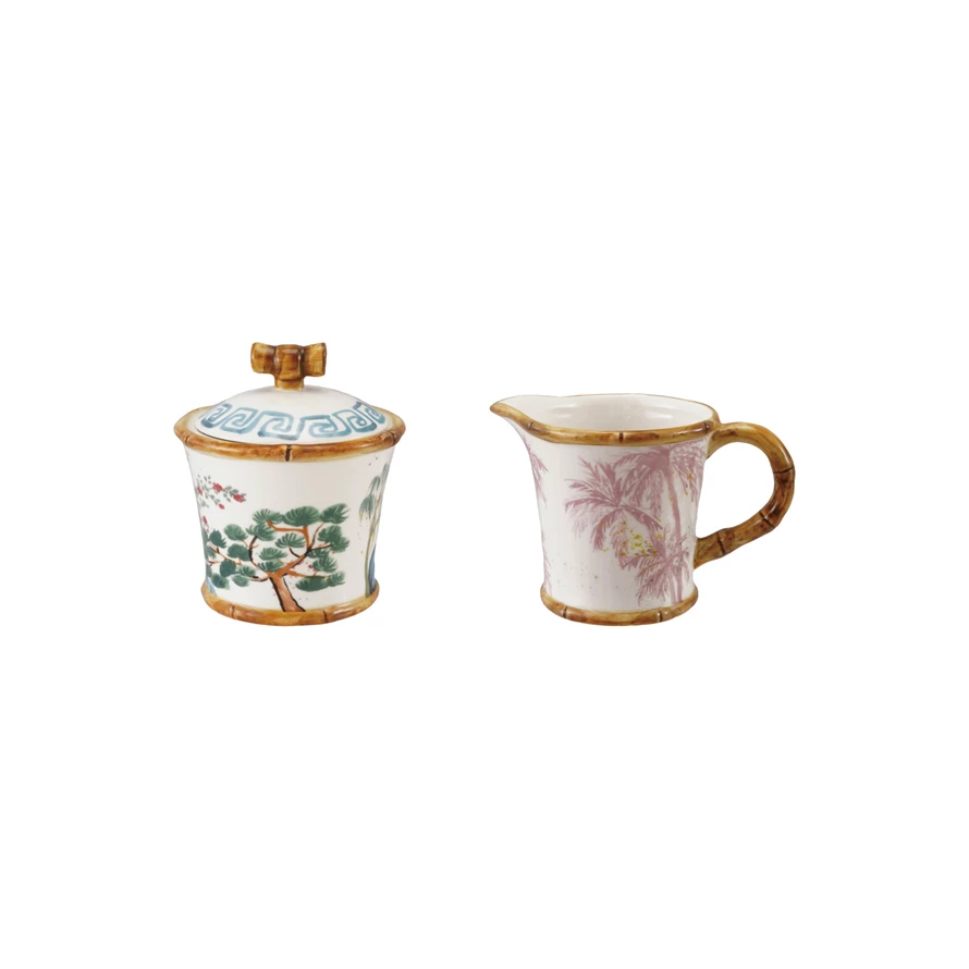 Hand-Painted Stoneware Sugar Pot with Lid