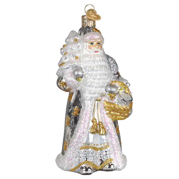 Silver metallic Santa ornament with a classic standing silhouette.