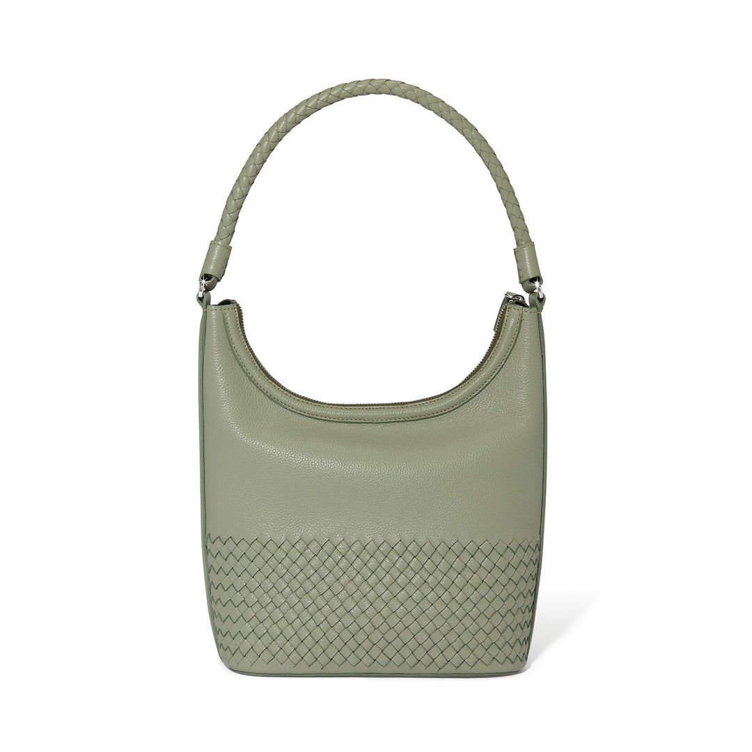 Sage green Delmar shoulder bag with structured silhouette.