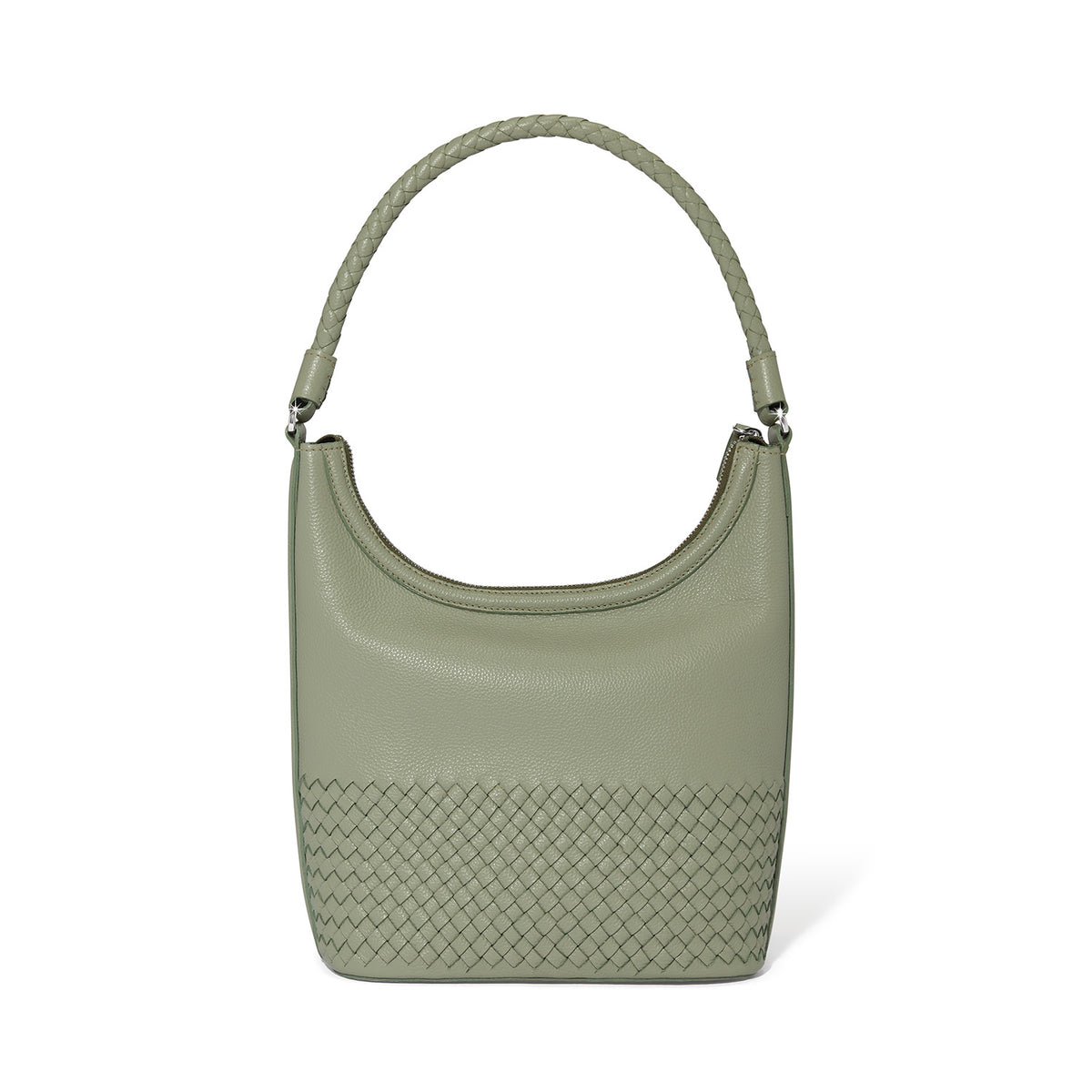 Sage green Delmar shoulder bag with structured silhouette.