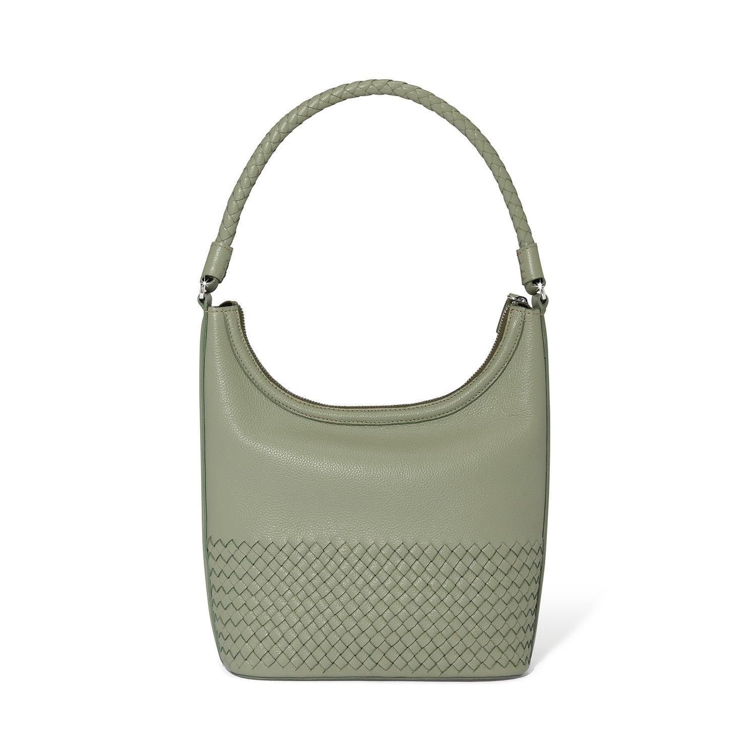 Sage green Delmar shoulder bag with structured silhouette.