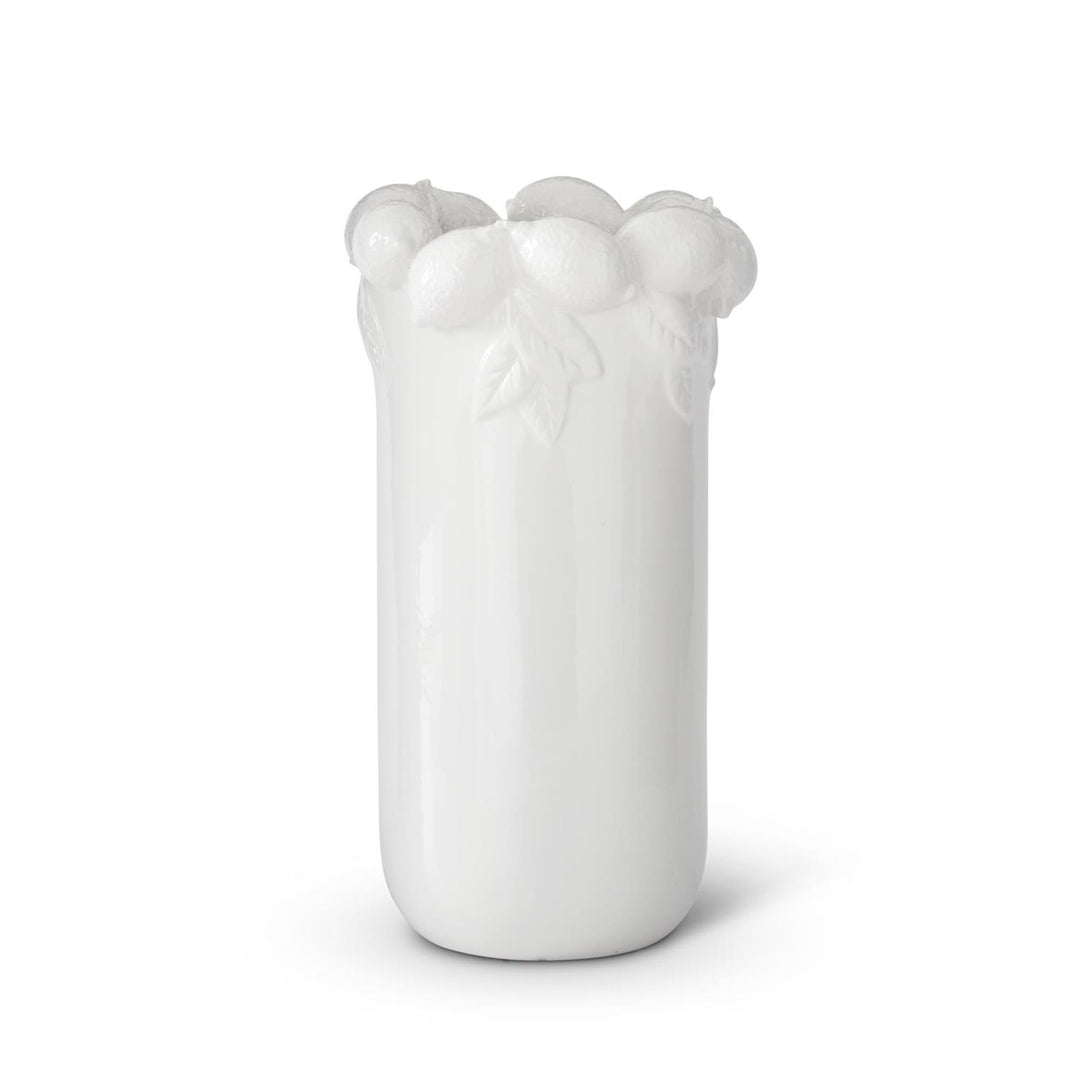 White dolomite ceramic vase with a lemon-colored rim