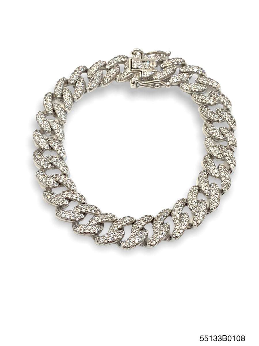 Silver-tone Lauren Curve Link Bracelet with high-quality cubic zirconia box closure and safety latch.