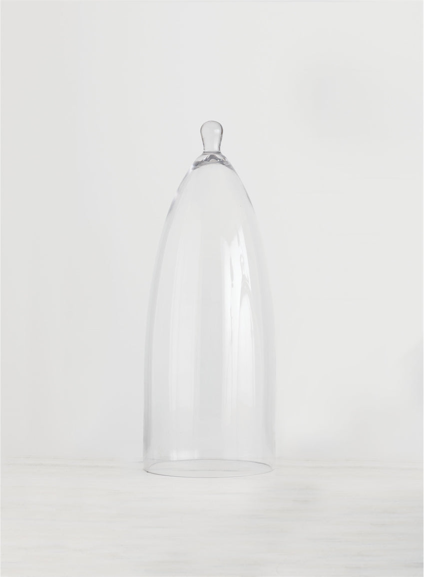 Glass cloche with an 8-inch square base and a domed lid.