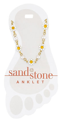 Gold Daisy Sand & Stone Anklet featuring a daisy charm on an adjustable chain