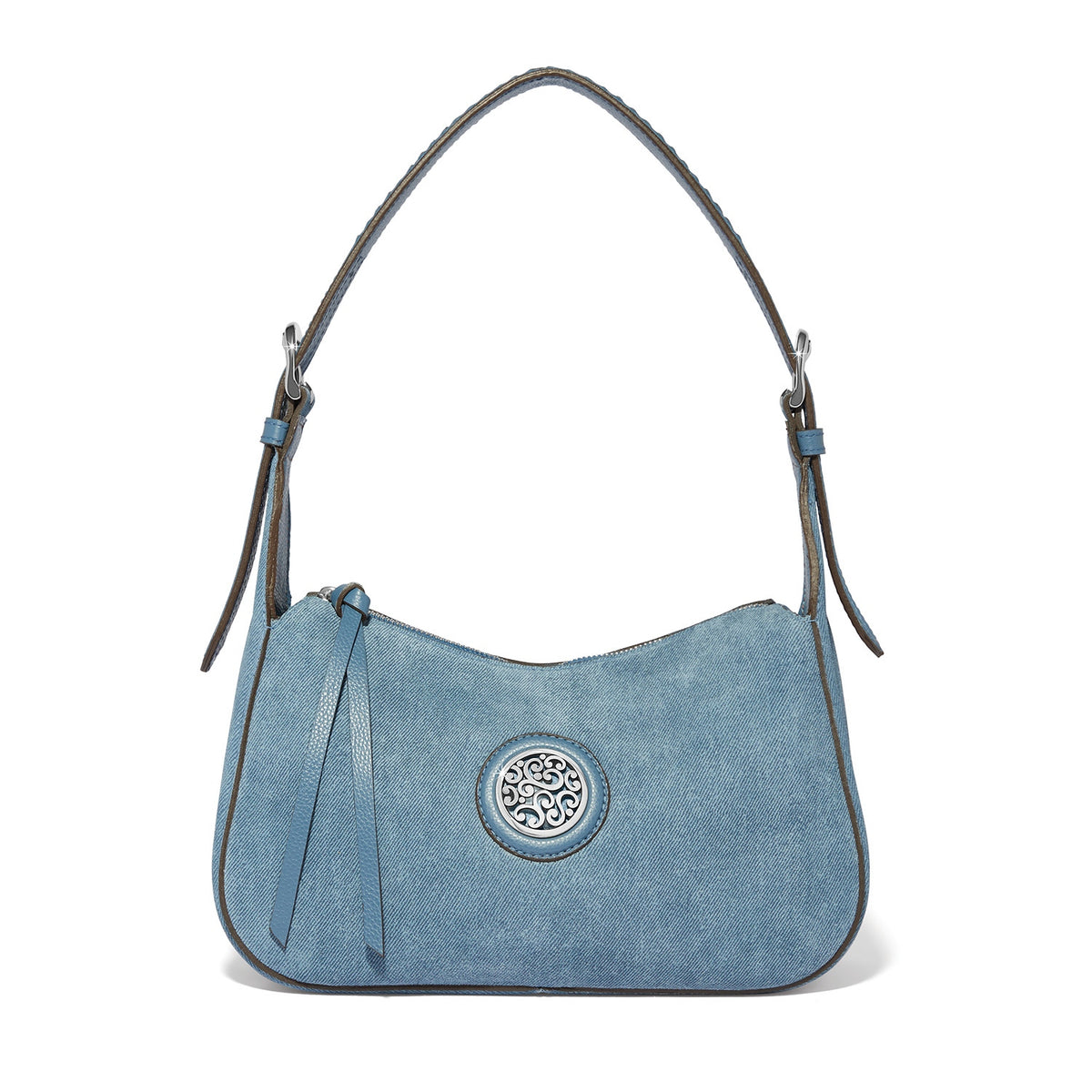 Mira Hobo bag in denim exterior with leather and suede accents
