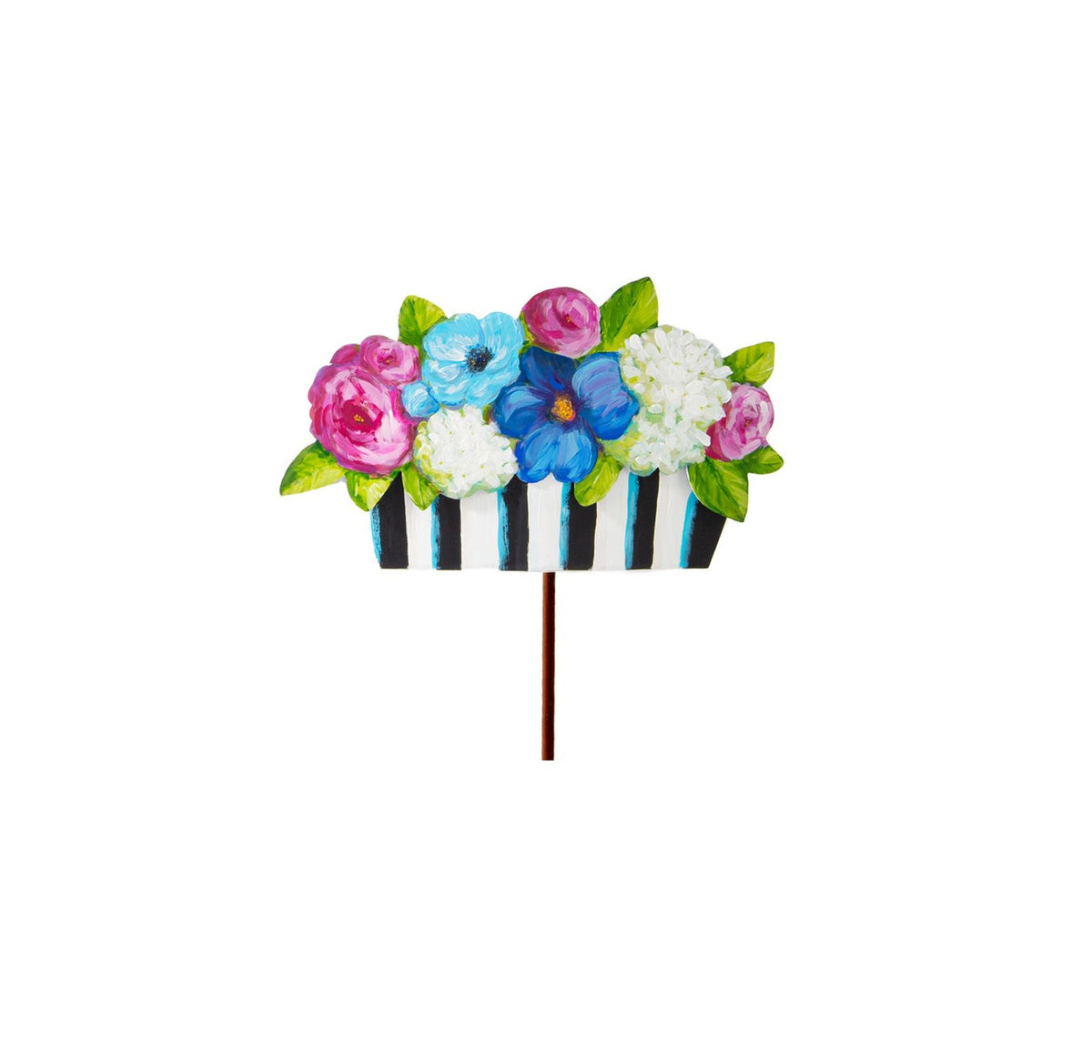 Elegant pots holding a mixed arrangement of colorful flowers.