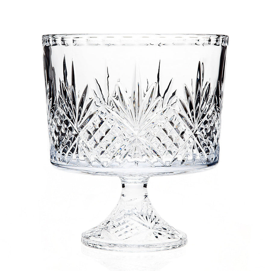 Clear crystal trifle bowl with a wide cylindrical shape.