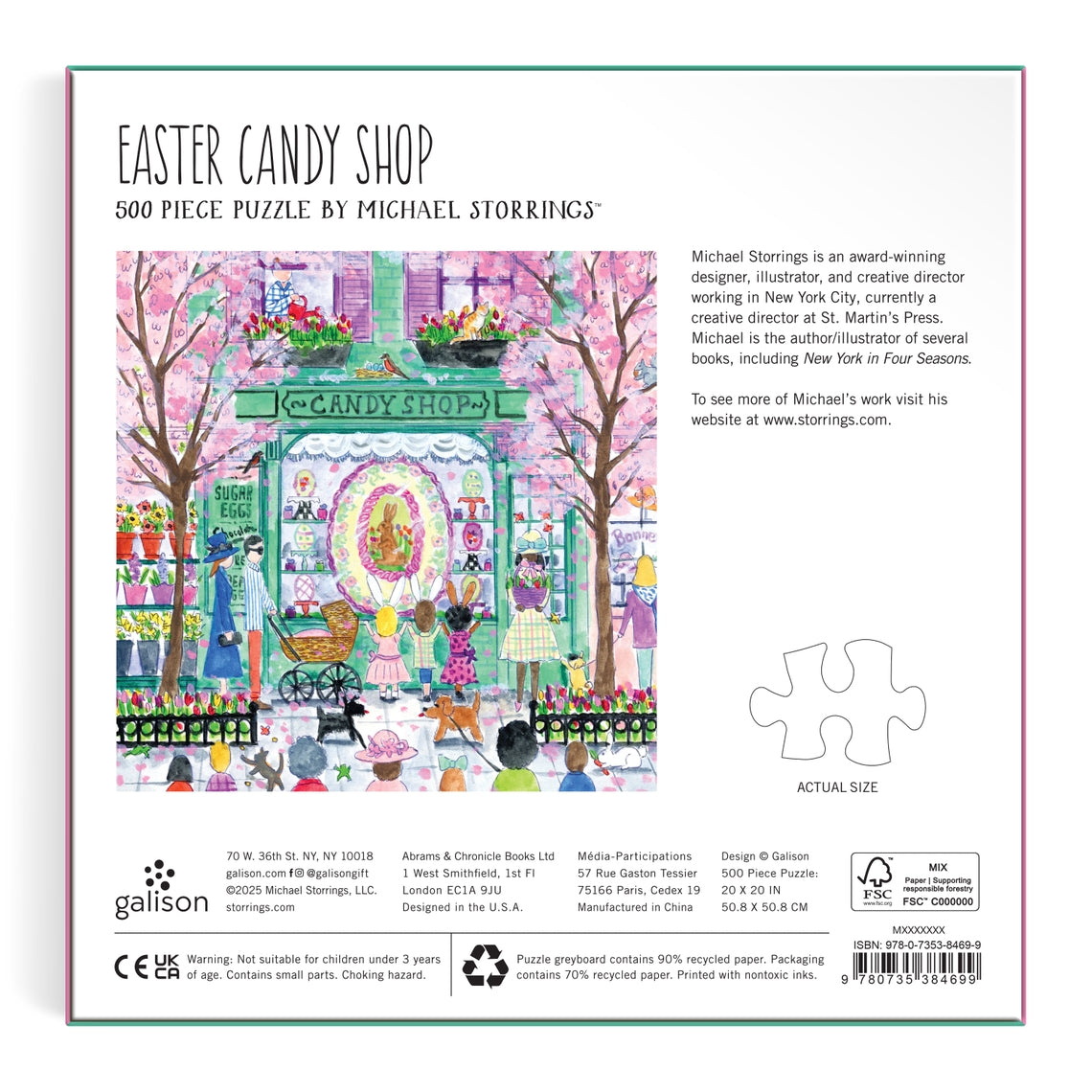 Michael Storrings puzzle box featuring an Easter candy shop scene with colorful treats.