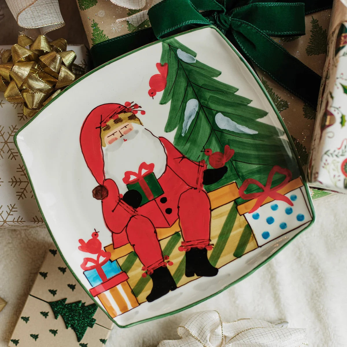 Old St. Nick 2026 Limited Edition Square Platter featuring Santa holding a gift by a Christmas tree.
