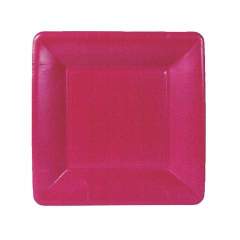 Single square hot pink paper plate for salad and dessert.