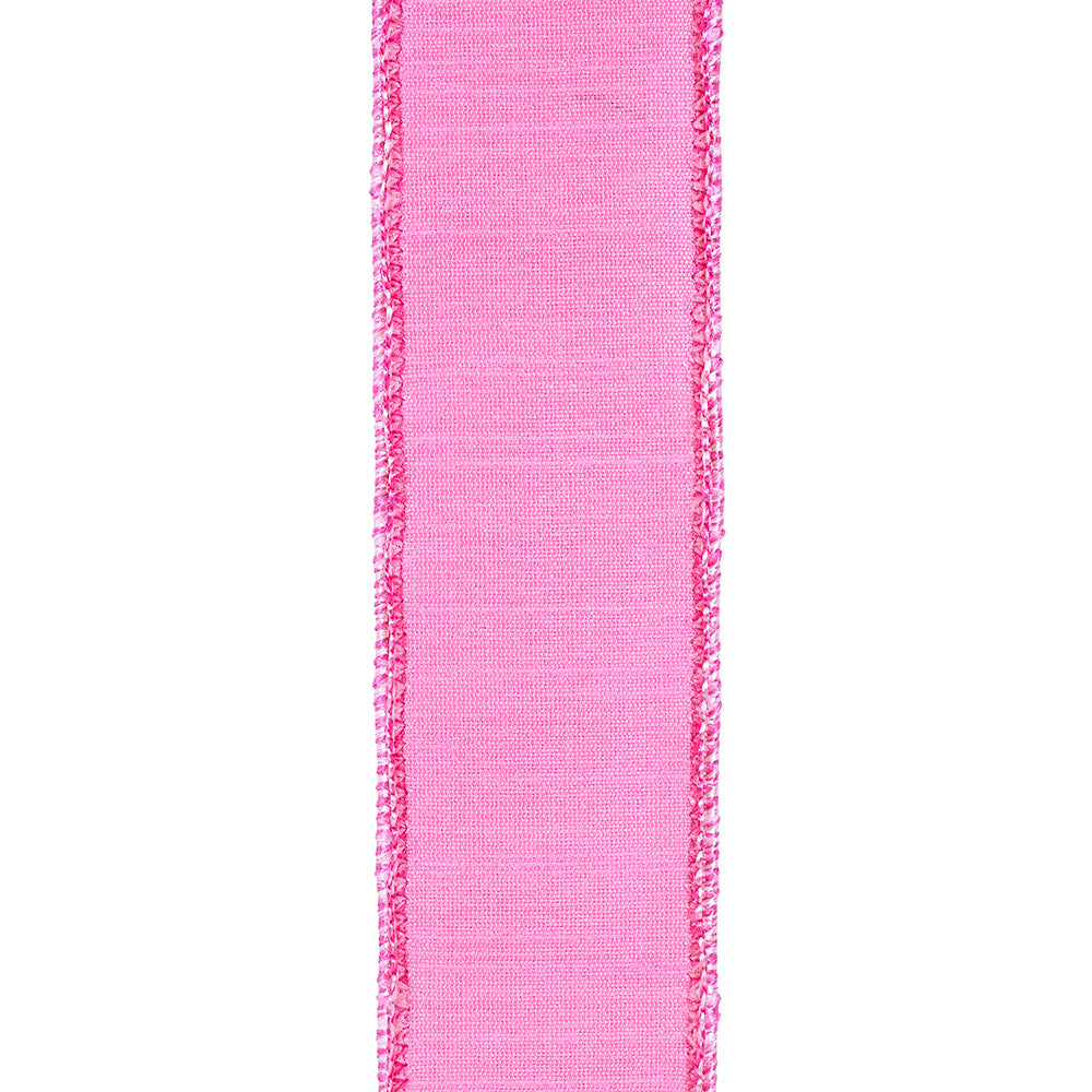 1-1/2 inch pink horizontal dupioni lux wired edge ribbon with a textured finish.