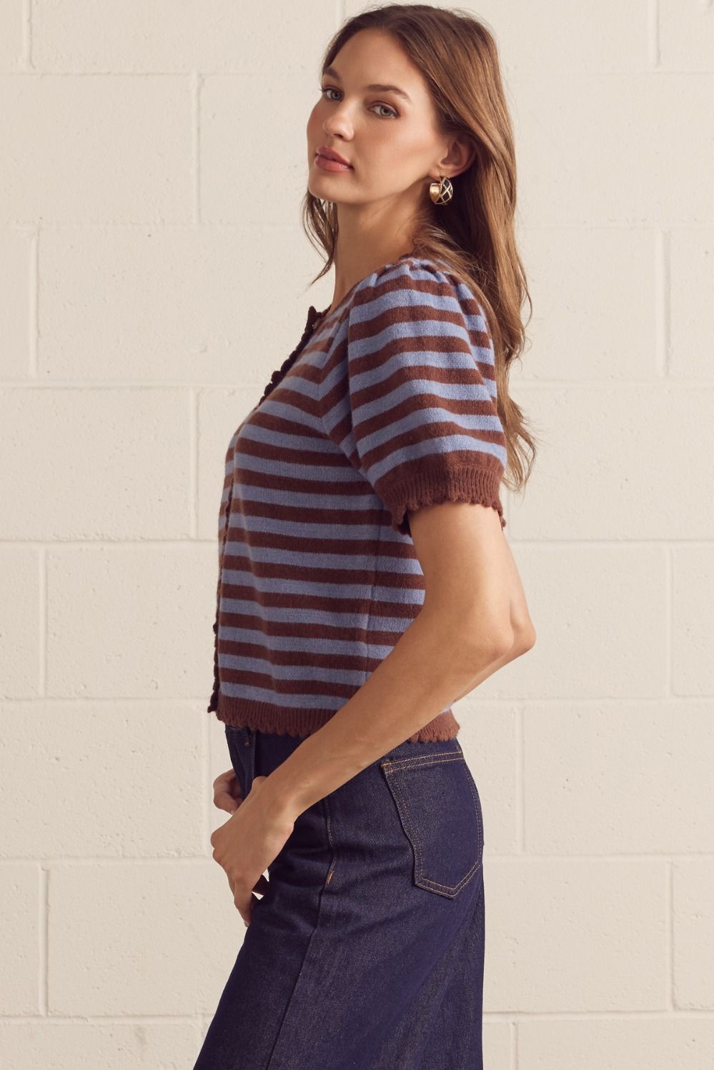 Madelyn Striped Knit Cardigan Short Sleeves