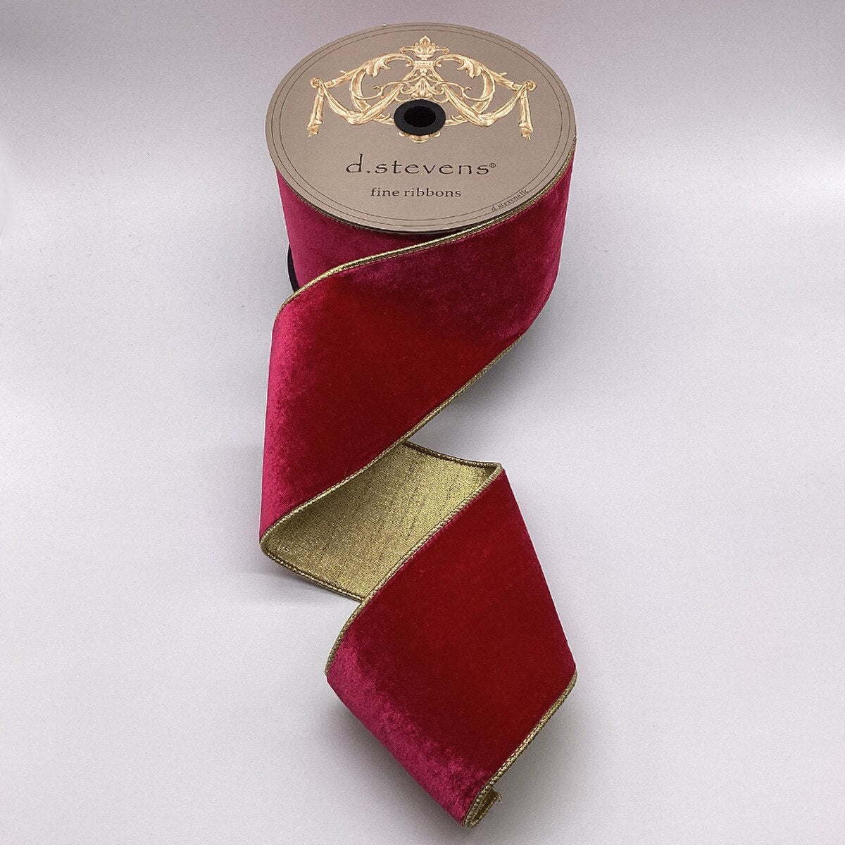 Hot pink velvet ribbon with metallic gold backing