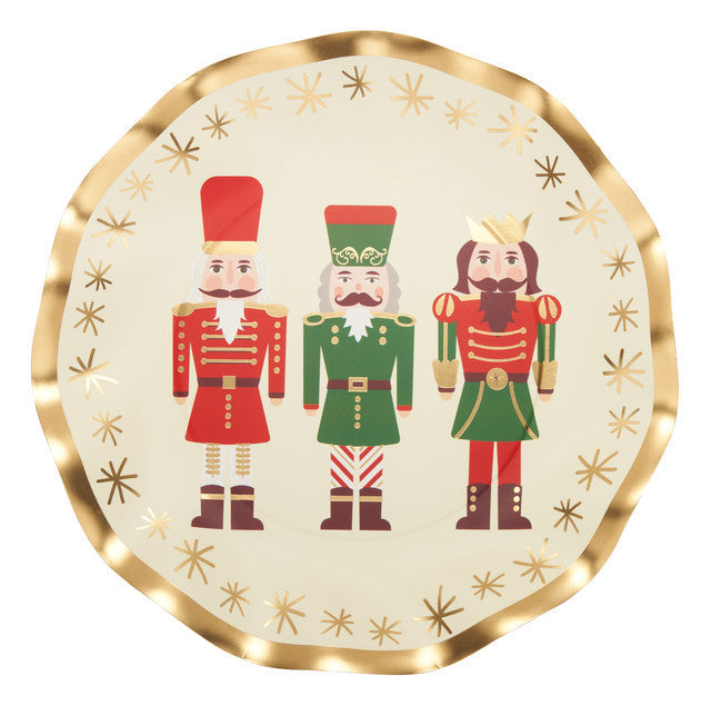 Green paper salad plate with red accents and gold foil trim