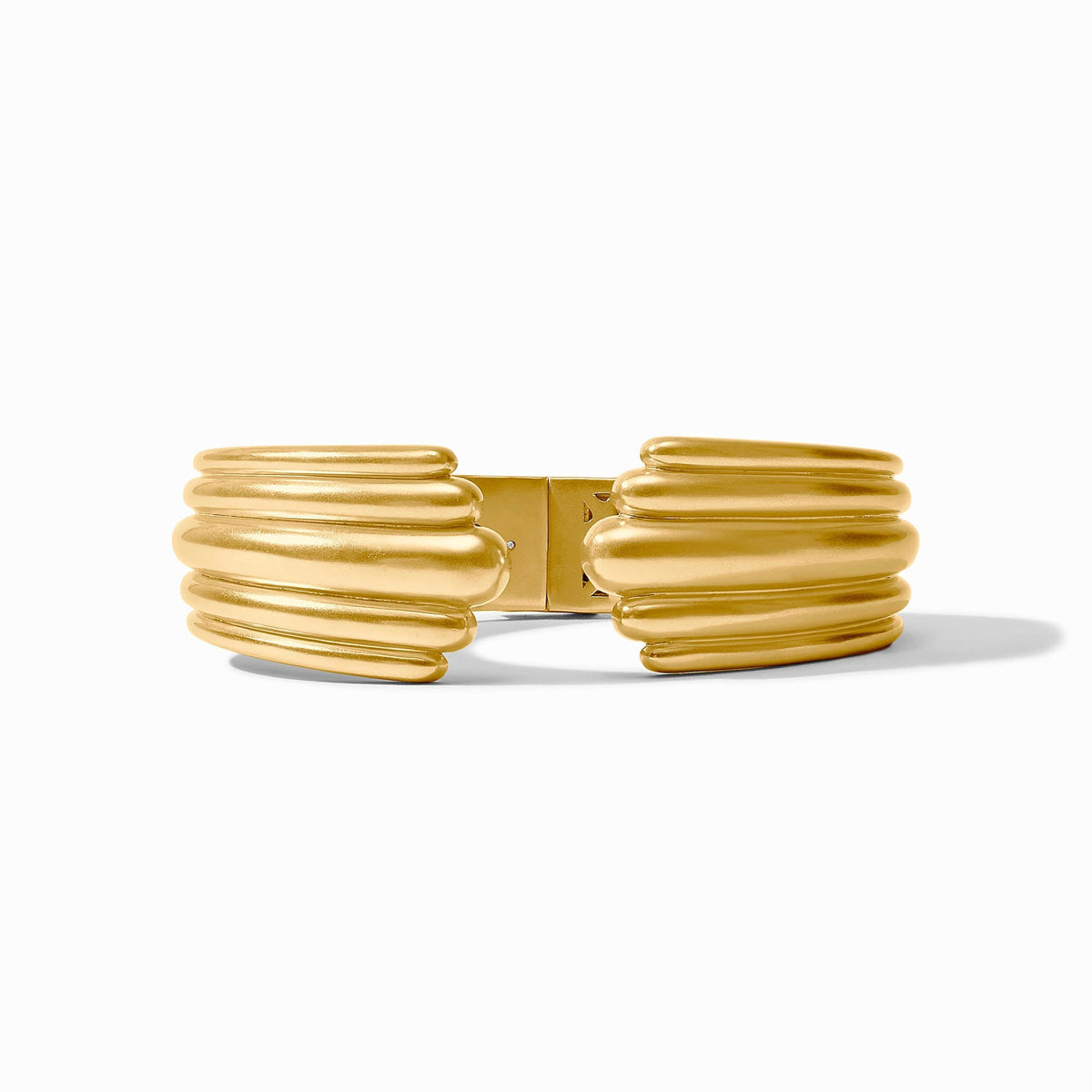 Portofino Statement Cuff in polished silver with a spring hinge closure.