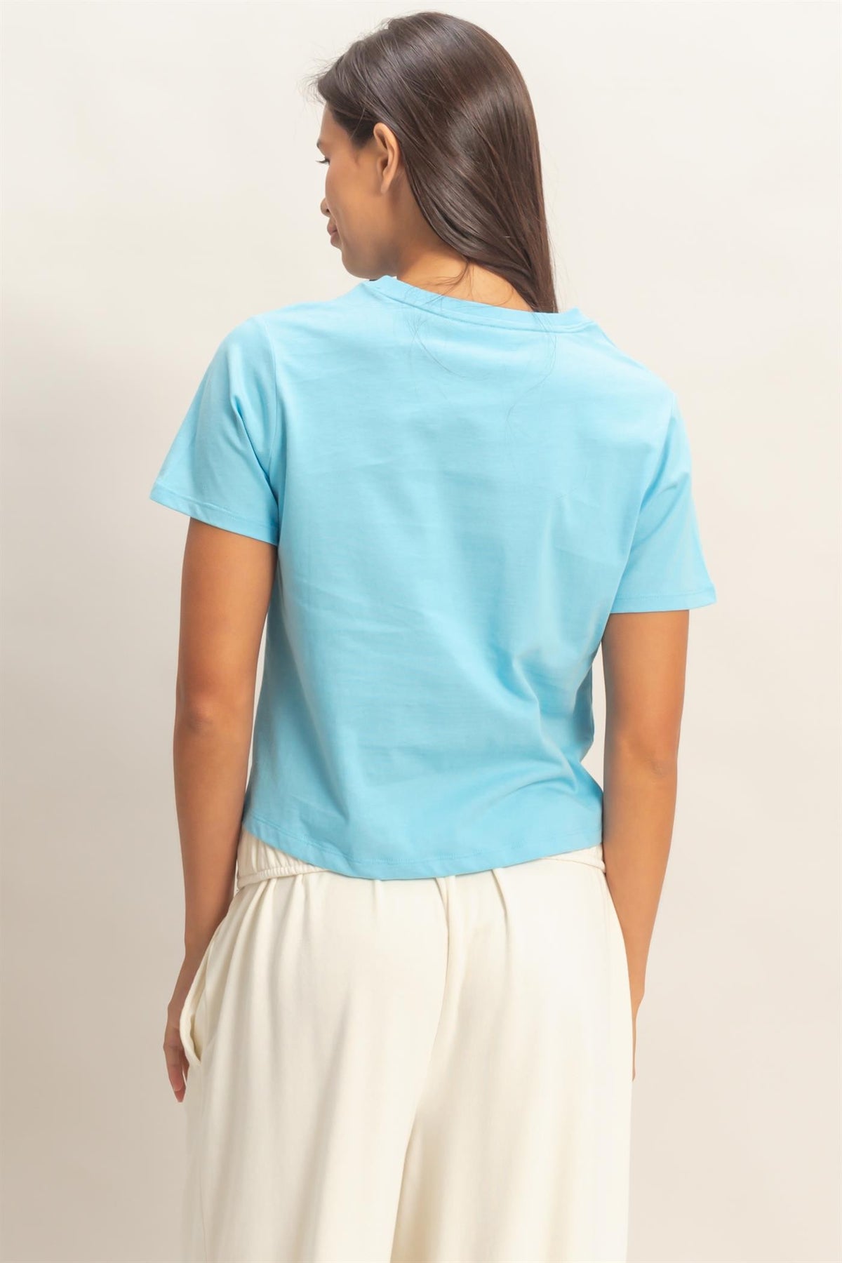 Zyrah crew neck cotton t-shirt in solid color with classic fit silhouette.